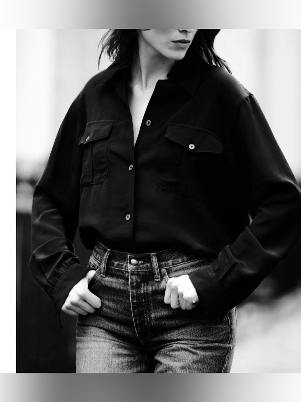 Alexa Chung for Madewell black pleat pocket button up shirt